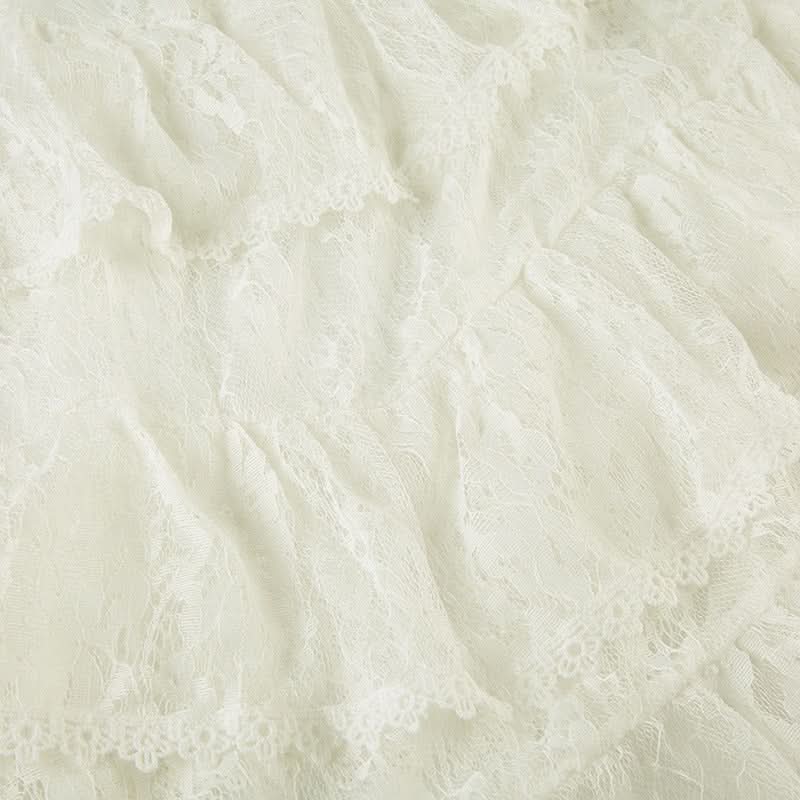 Lace ruffle see through maxi skirt