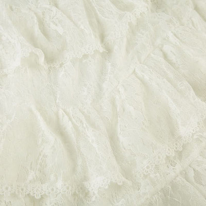 Lace ruffle see through maxi skirt