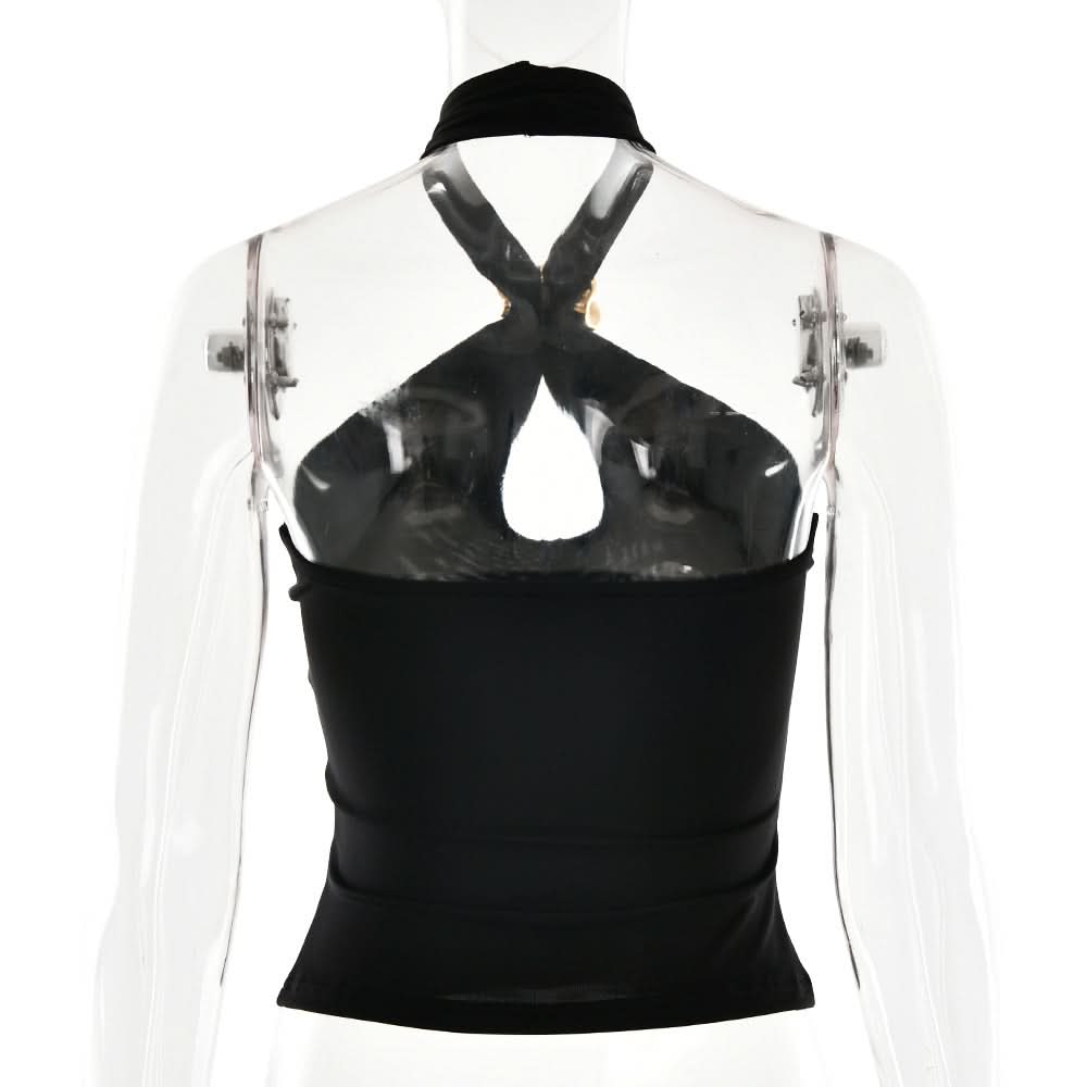 Halter metal ring hollow out cut out top