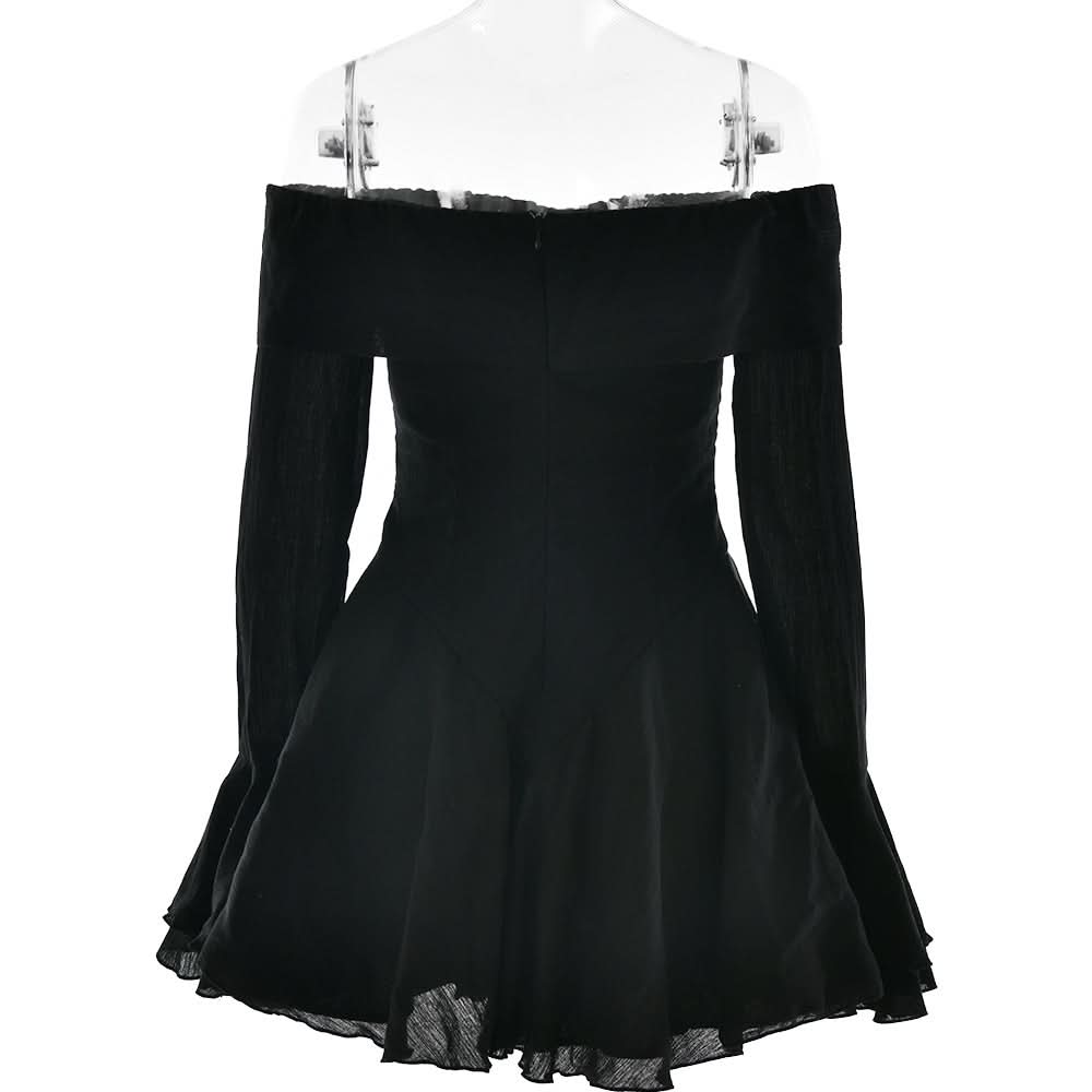 Off shoulder long flared mesh bowknot mini dress