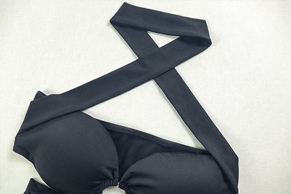 Halter o ring hollow out padded slit cut out maxi dress