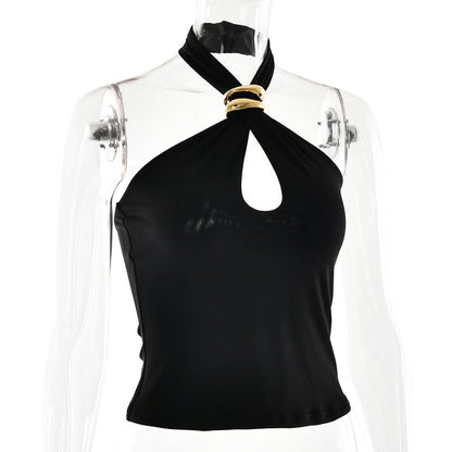 Halter metal ring hollow out cut out top