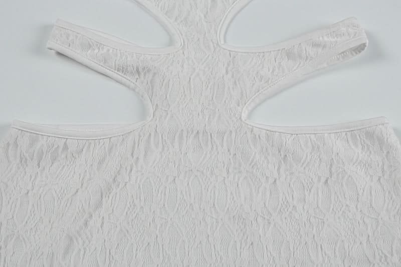 Halter hollow out flower applique cut out mini dress