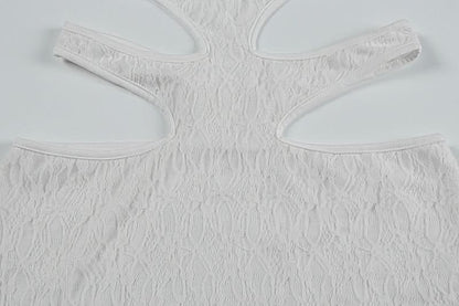 Halter hollow out flower applique cut out mini dress