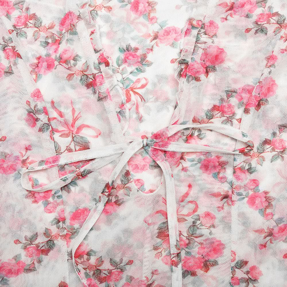 Long sleeve v neck flower print mesh mini dress