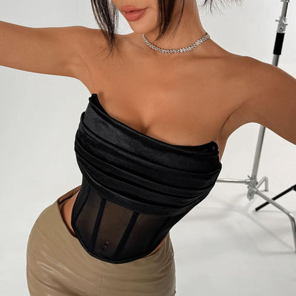 Ruched corset mesh tube top
