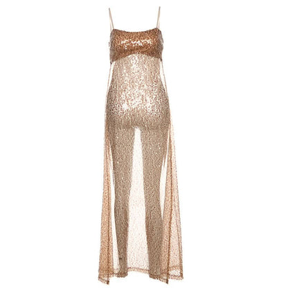 U neck glitter mesh cami top