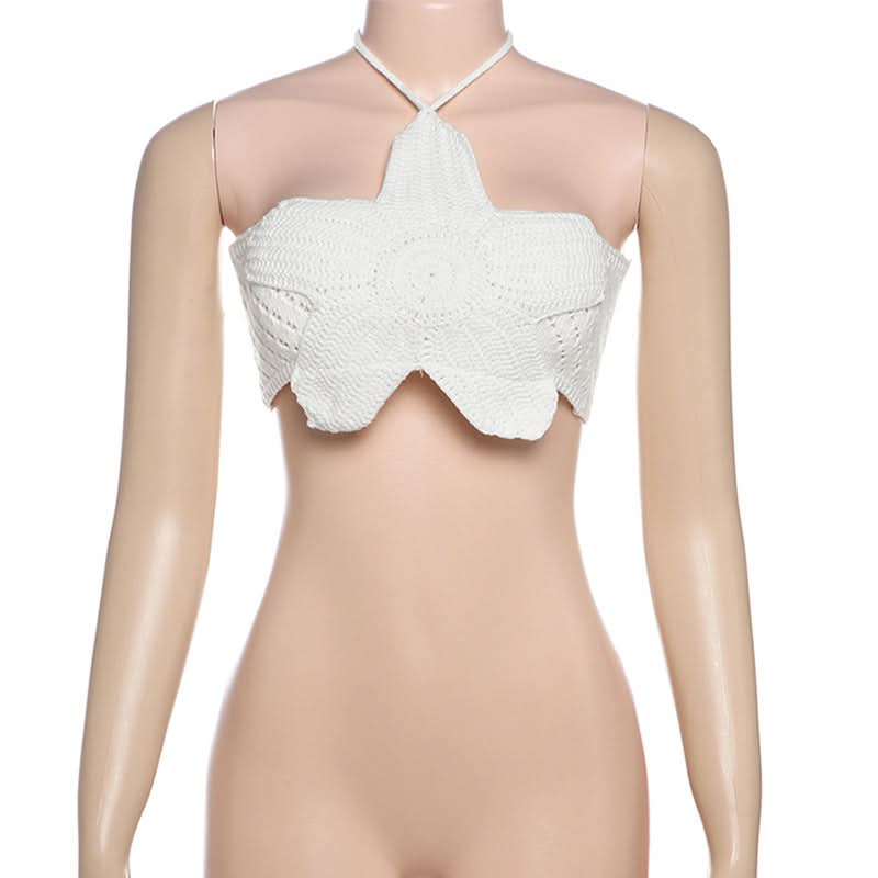 Halter knitted self tie crop top