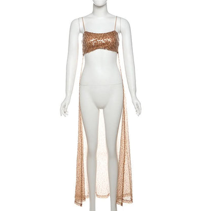 U neck glitter mesh cami top