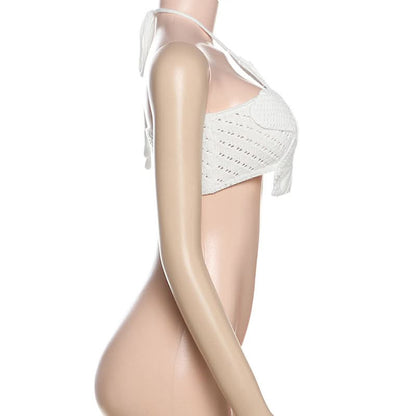 Halter knitted self tie crop top