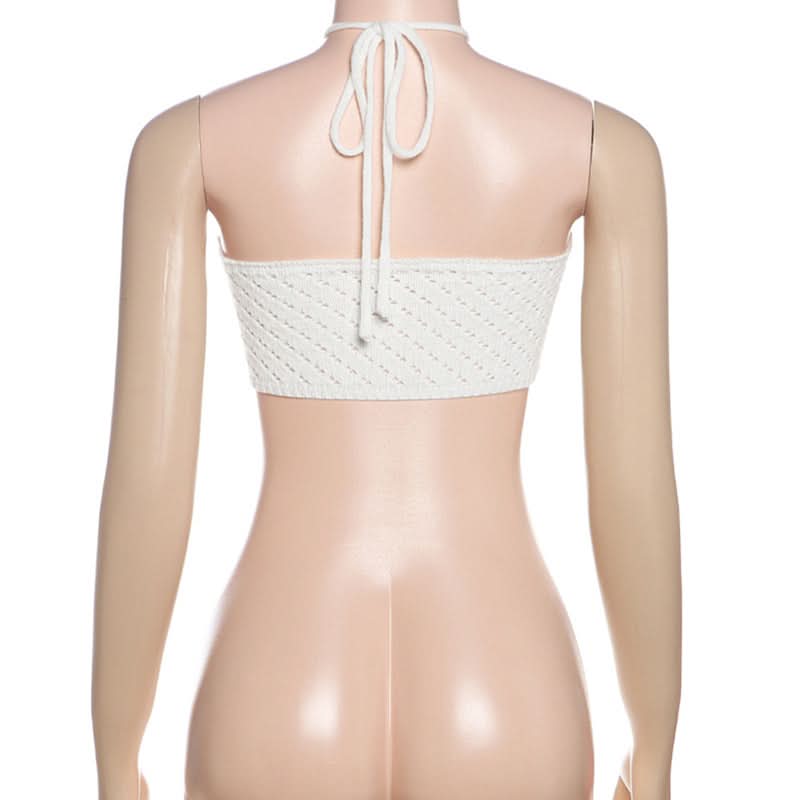 Halter knitted self tie crop top