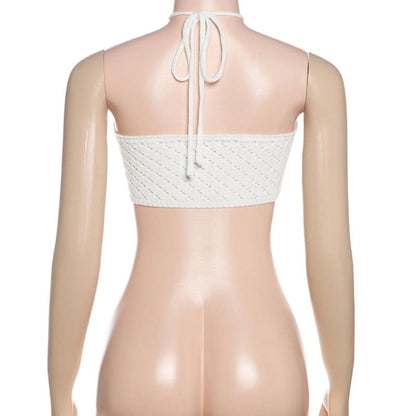 Halter knitted self tie crop top