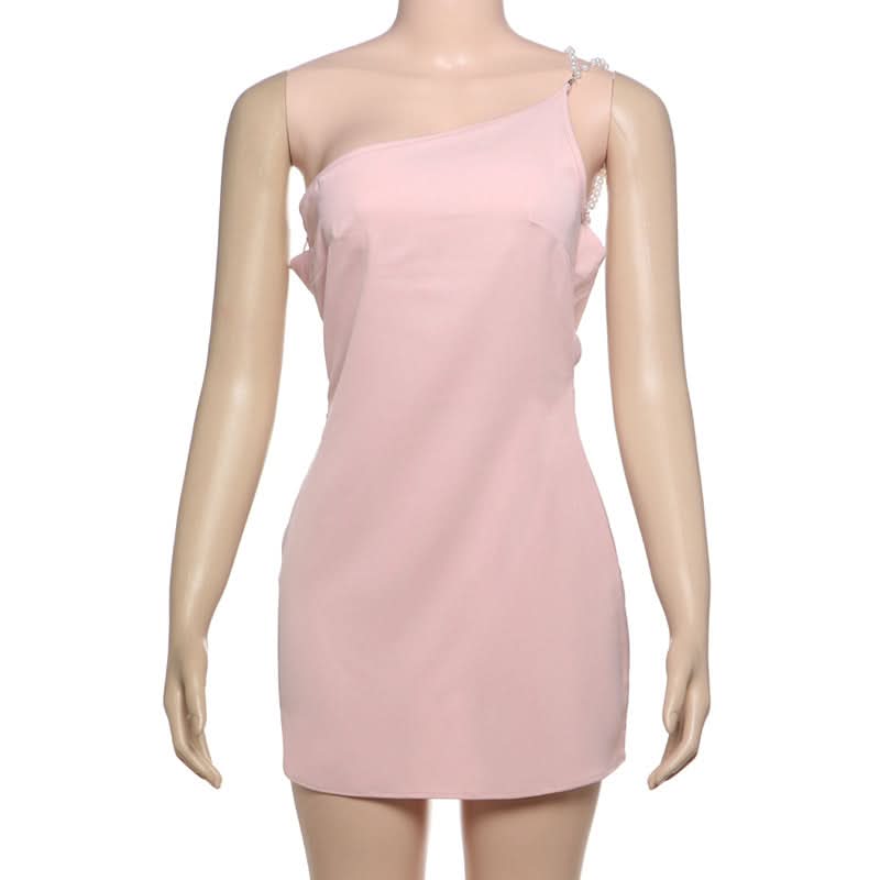 One shoulder beaded backless mini dress