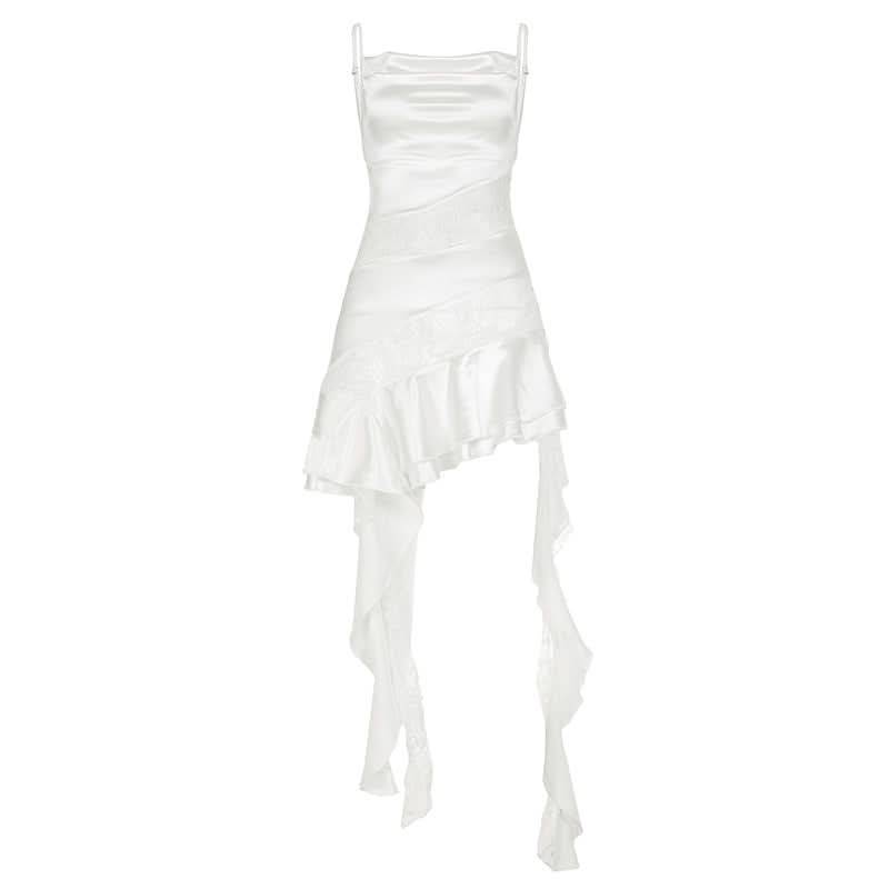 Cowl neck ruffle lace patchwork cami mini dress
