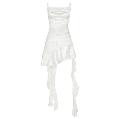 Cowl neck ruffle lace patchwork cami mini dress