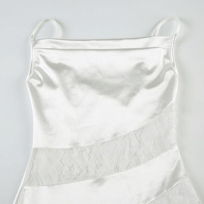 Cowl neck ruffle lace patchwork cami mini dress