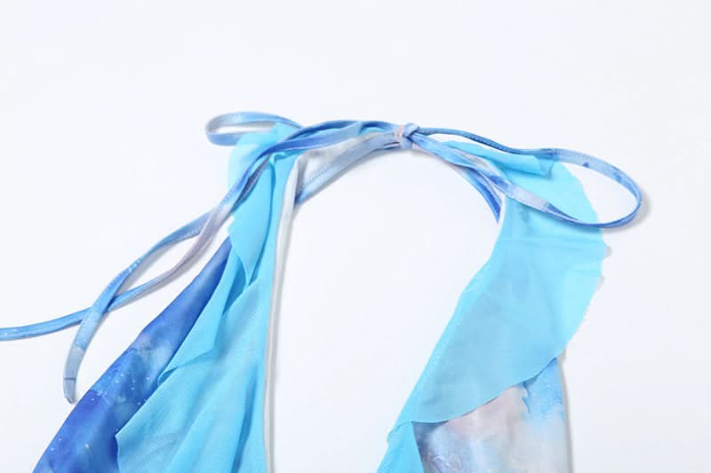 Halter contrast flower applique ruched mini dress