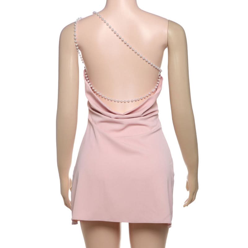 One shoulder beaded backless mini dress