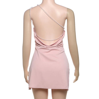 One shoulder beaded backless mini dress