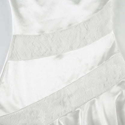 Cowl neck ruffle lace patchwork cami mini dress