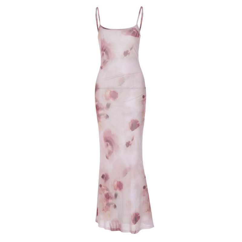 Square neck flower print cami maxi dress