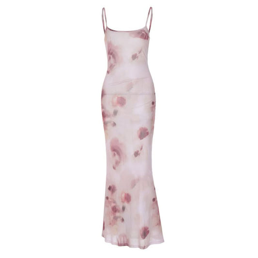 Square neck flower print cami maxi dress