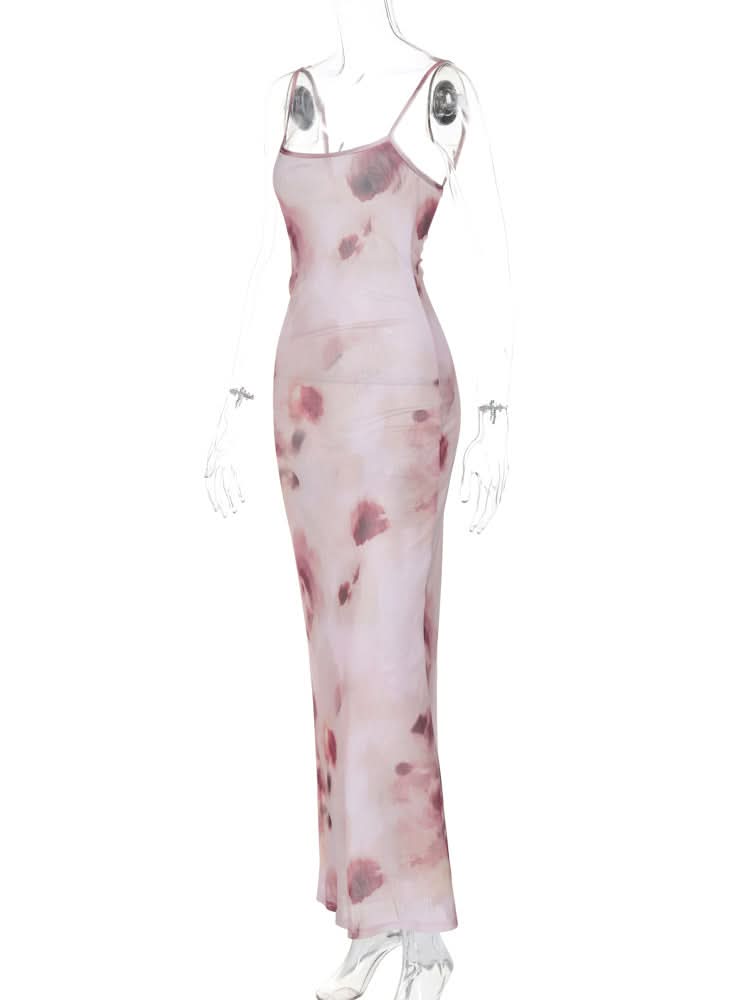 Square neck flower print cami maxi dress