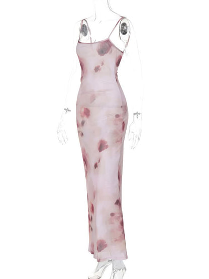 Square neck flower print cami maxi dress