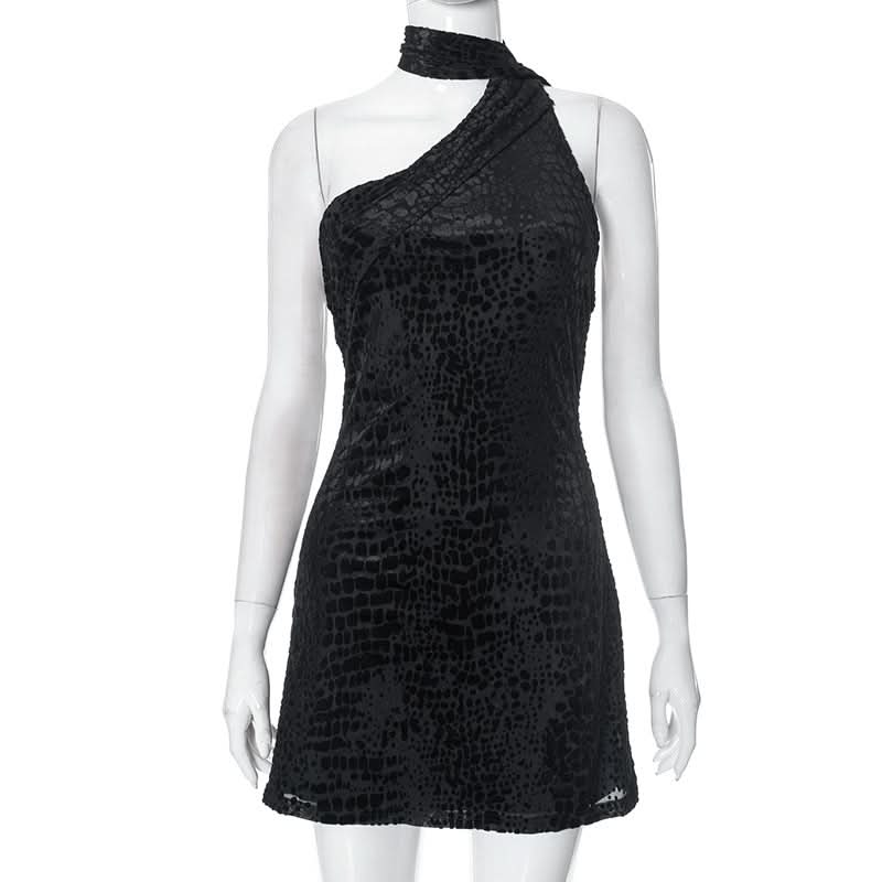 Halter irregular self tie backless mini dress