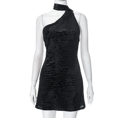 Halter irregular self tie backless mini dress