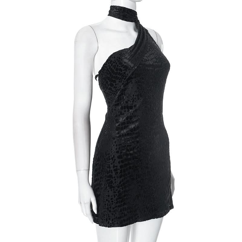 Halter irregular self tie backless mini dress