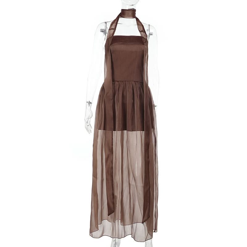 Smocked ruched backless tube maxi dress