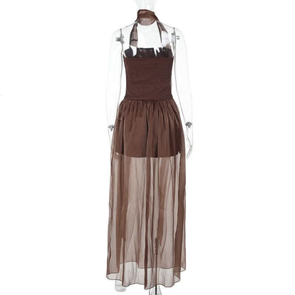 Smocked ruched backless tube maxi dress