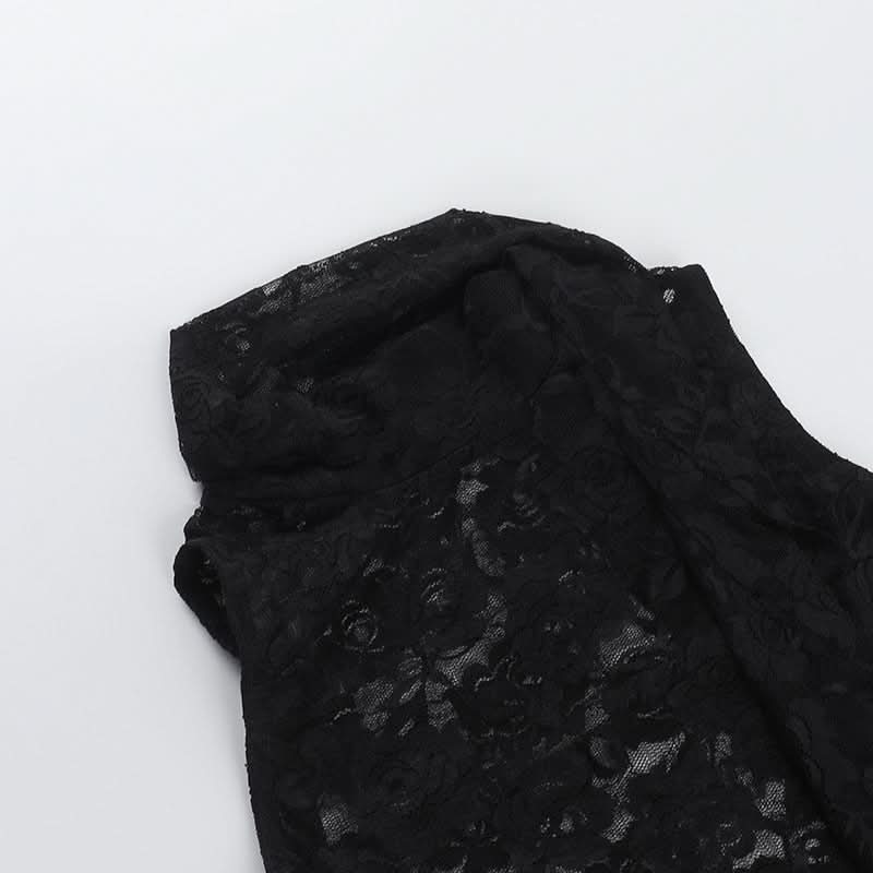 Lace see through crewneck solid crop top