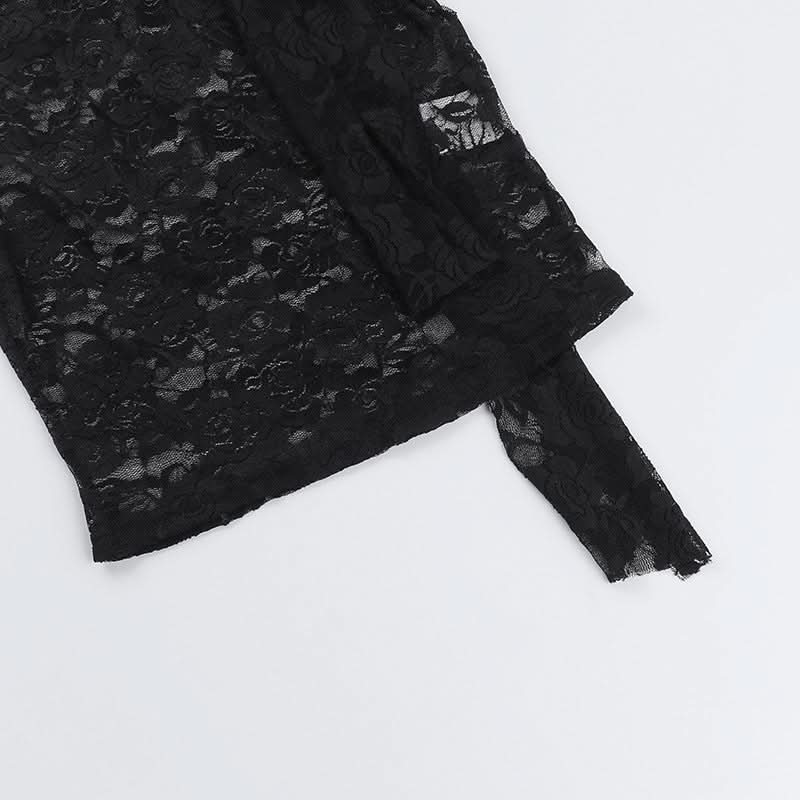 Lace see through crewneck solid crop top