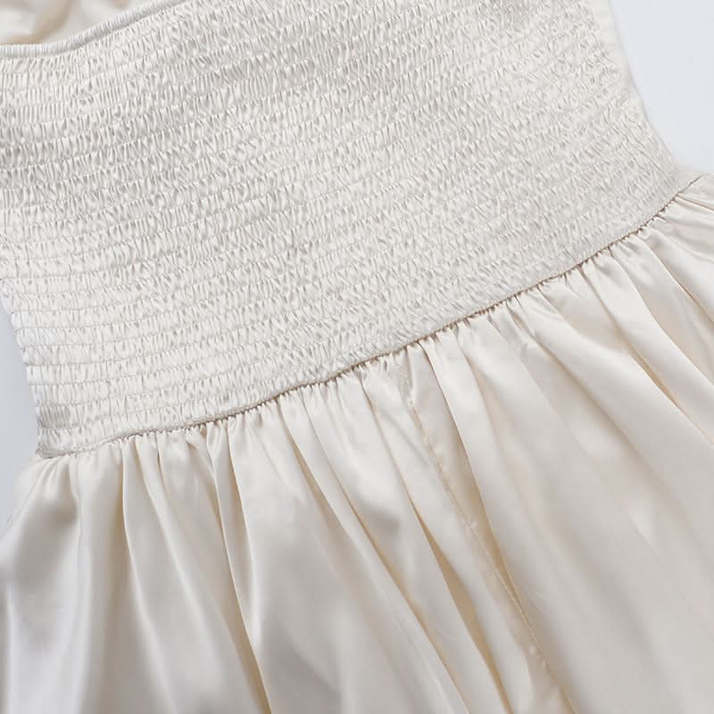 Off shoulder smocked ruched tube mini dress