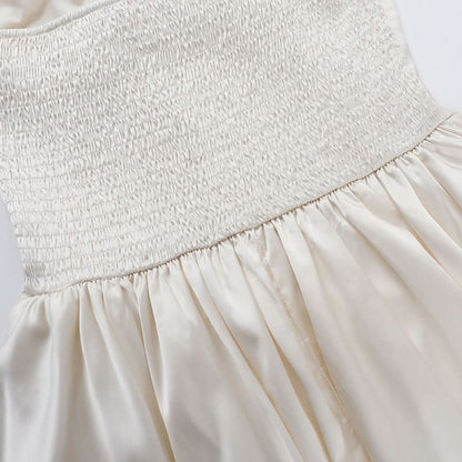 Off shoulder smocked ruched tube mini dress