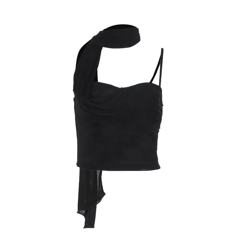 Irregular ruched solid backless cami top