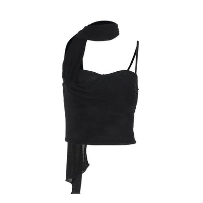 Irregular ruched solid backless cami top