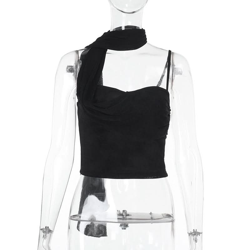 Irregular ruched solid backless cami top