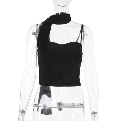 Irregular ruched solid backless cami top