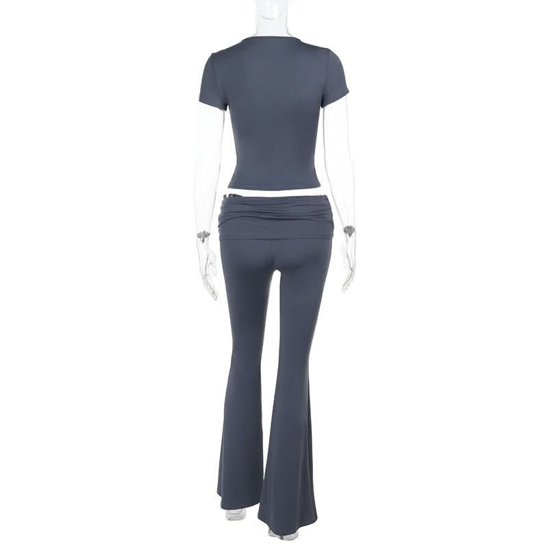 Crewneck short sleeve hollow out ruched pant set