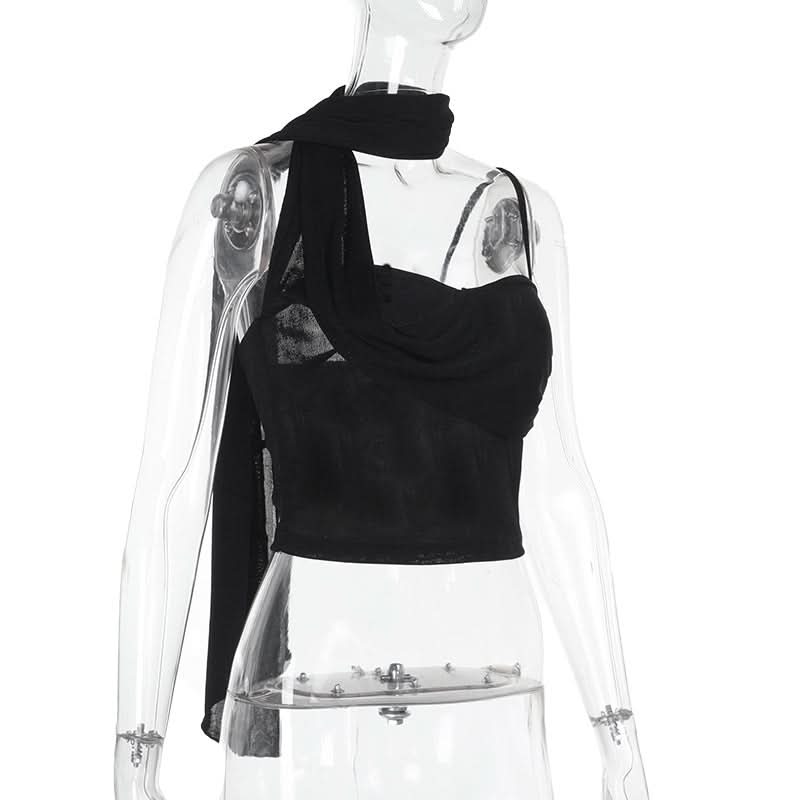 Irregular ruched solid backless cami top