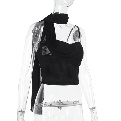 Irregular ruched solid backless cami top