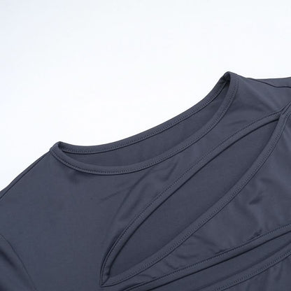 Crewneck short sleeve hollow out ruched pant set