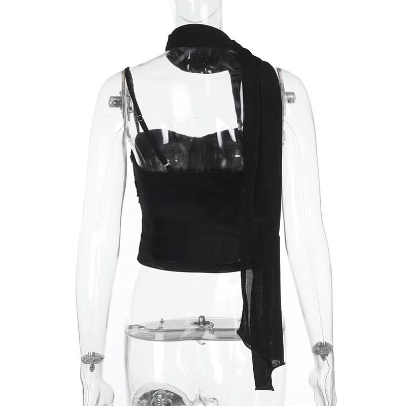 Irregular ruched solid backless cami top