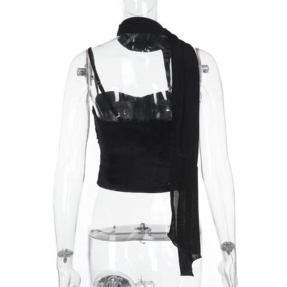 Irregular ruched solid backless cami top