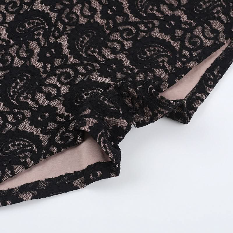 Halter self tie deep V neck lace backless romper