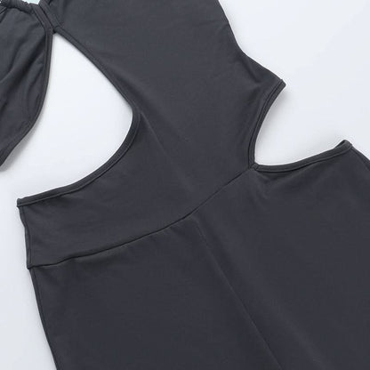 Irregular hollow out one shoulder solid jumpsuit