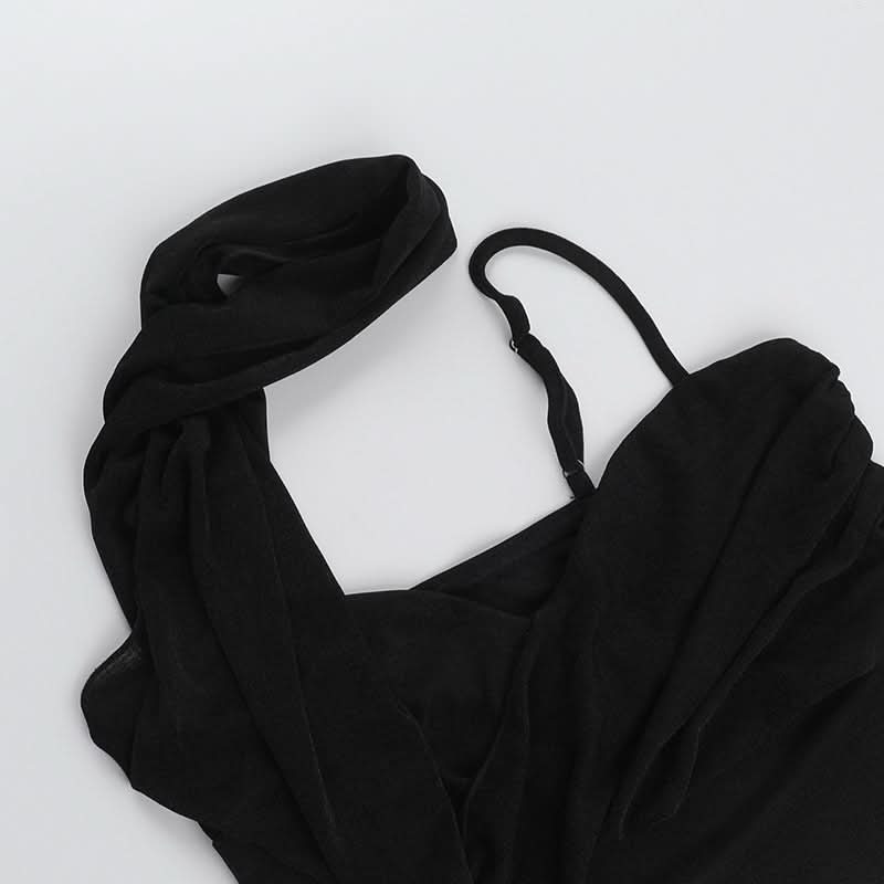 Irregular ruched solid backless cami top